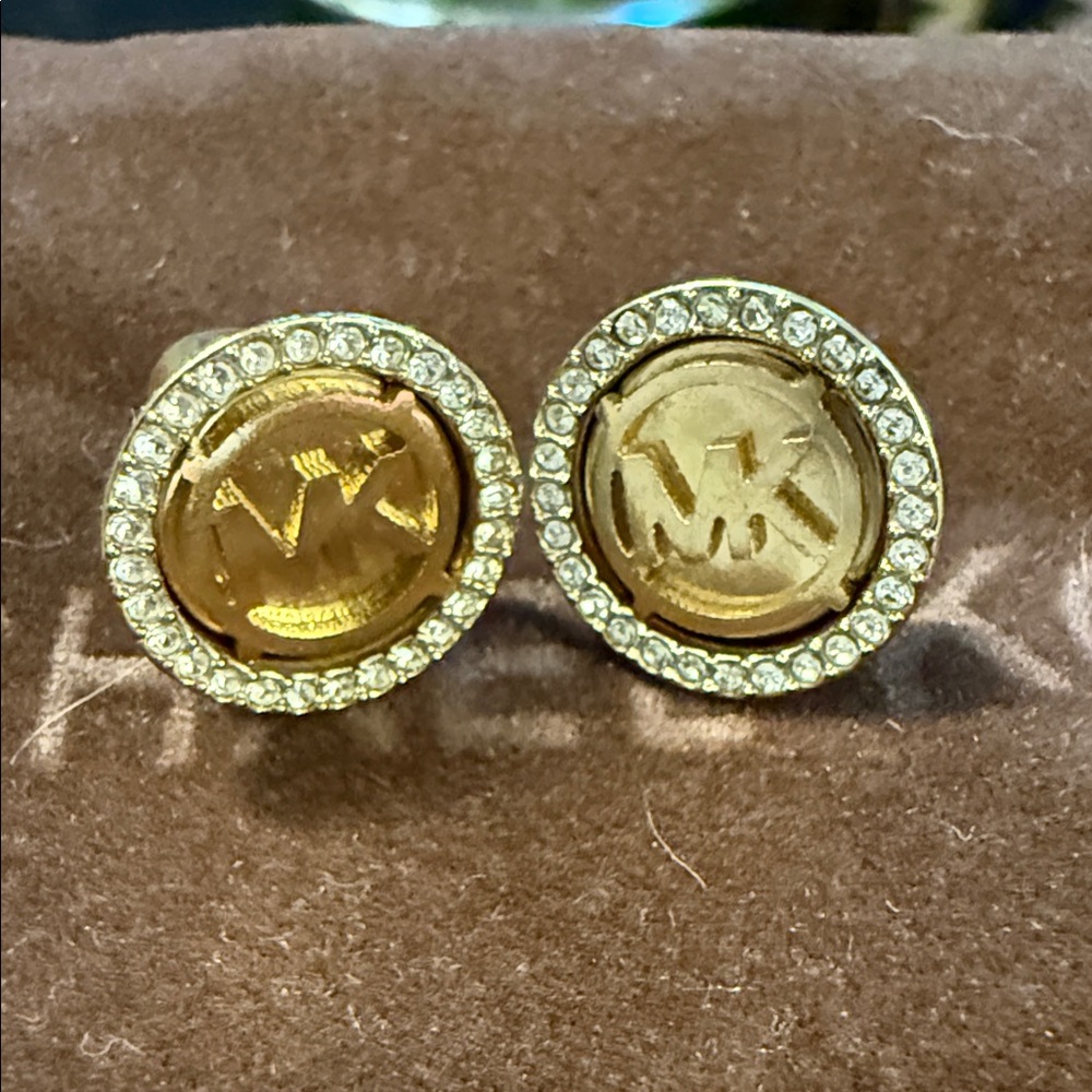 Michael Kors Gold and Crystal Logo Earrings